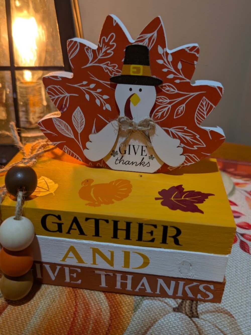 Thanksgiving Turkey Tabletop Decor Handmade Gather Give Thanks Fall